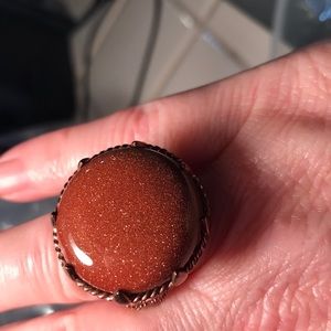 Sparkly Gold glitter cocktail ring signed Karis